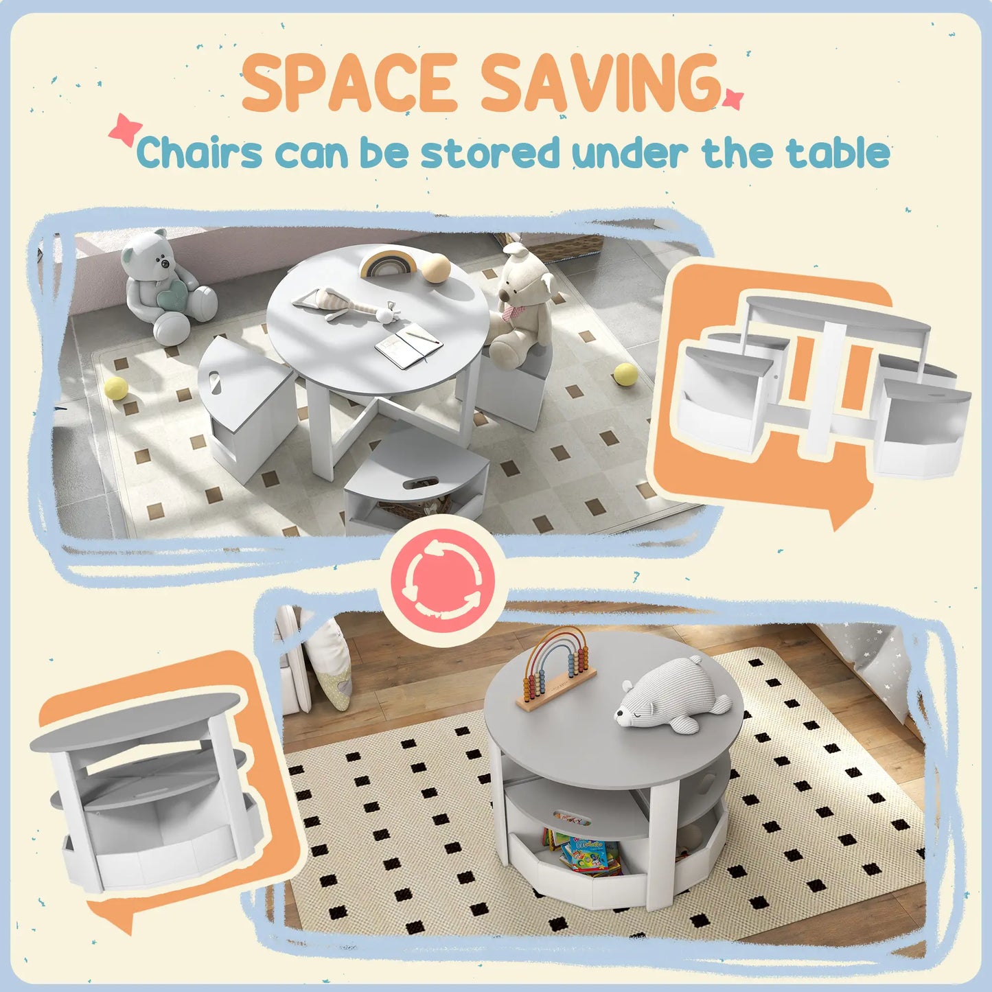 5 Piece Kids Table and Chair Set, with Storage, Grey Kids Table Sets at Gallery Canada
