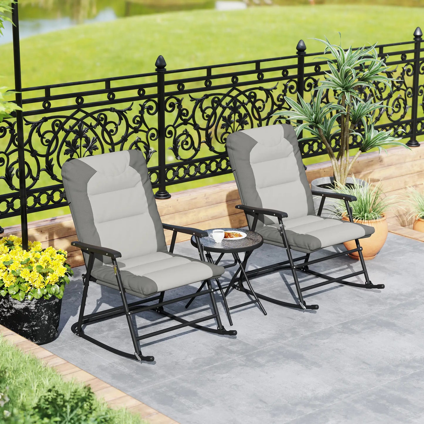 3-Piece Foldable Rocking Chair Set, Light Grey Outdoor Rocking Chairs at Gallery Canada