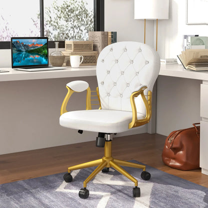 Velvet Office Chair, Button Tufted, Swivel Wheels, Adjustable Height, Cream White Task Chairs at Gallery Canada
