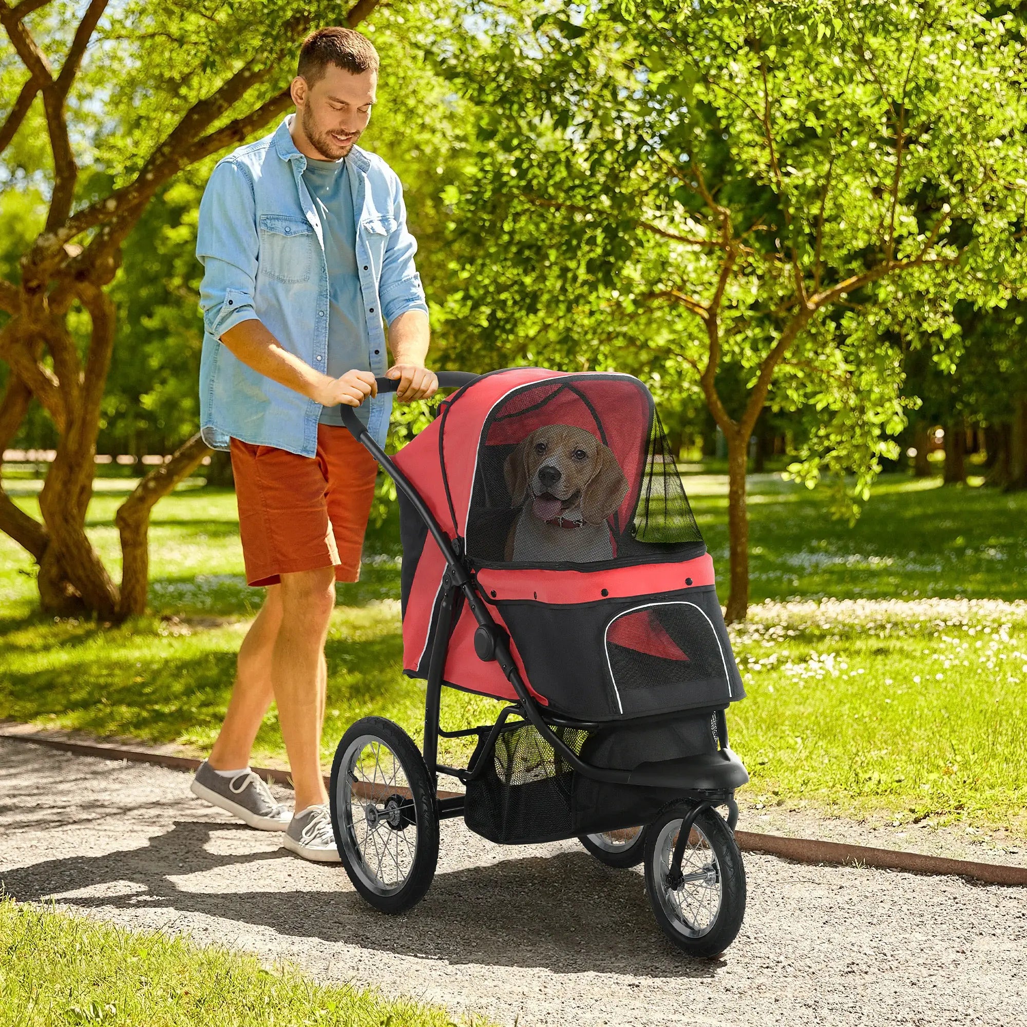3 Big Wheels Pet Stroller, Small Medium Dogs Cats, Adjustable Canopy, Red Dog Bike Trailers & Strollers at Gallery Canada