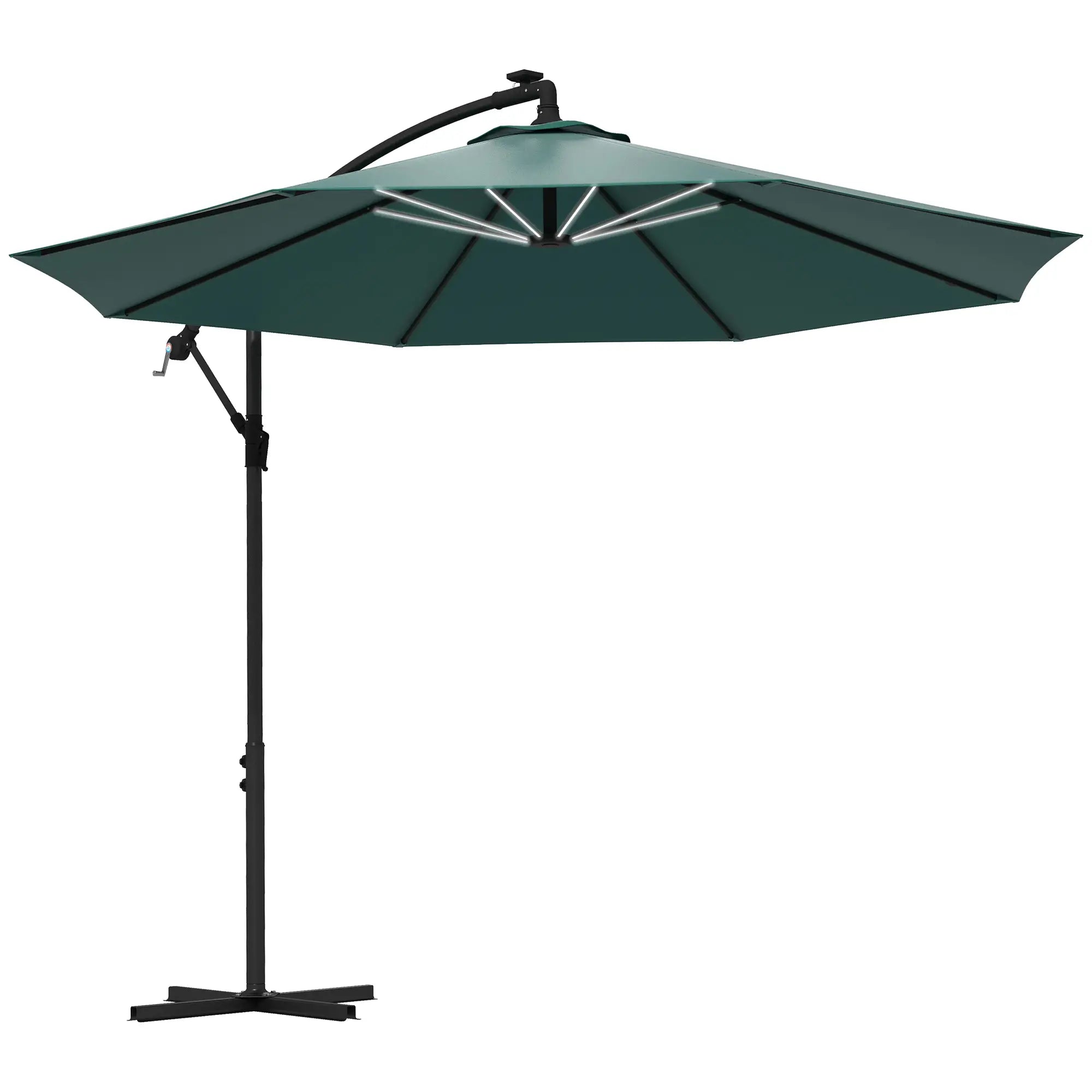 10ft Outdoor Cantilever Umbrella, Solar LED Lights, Crank, Green Cantilever Umbrellas at Gallery Canada