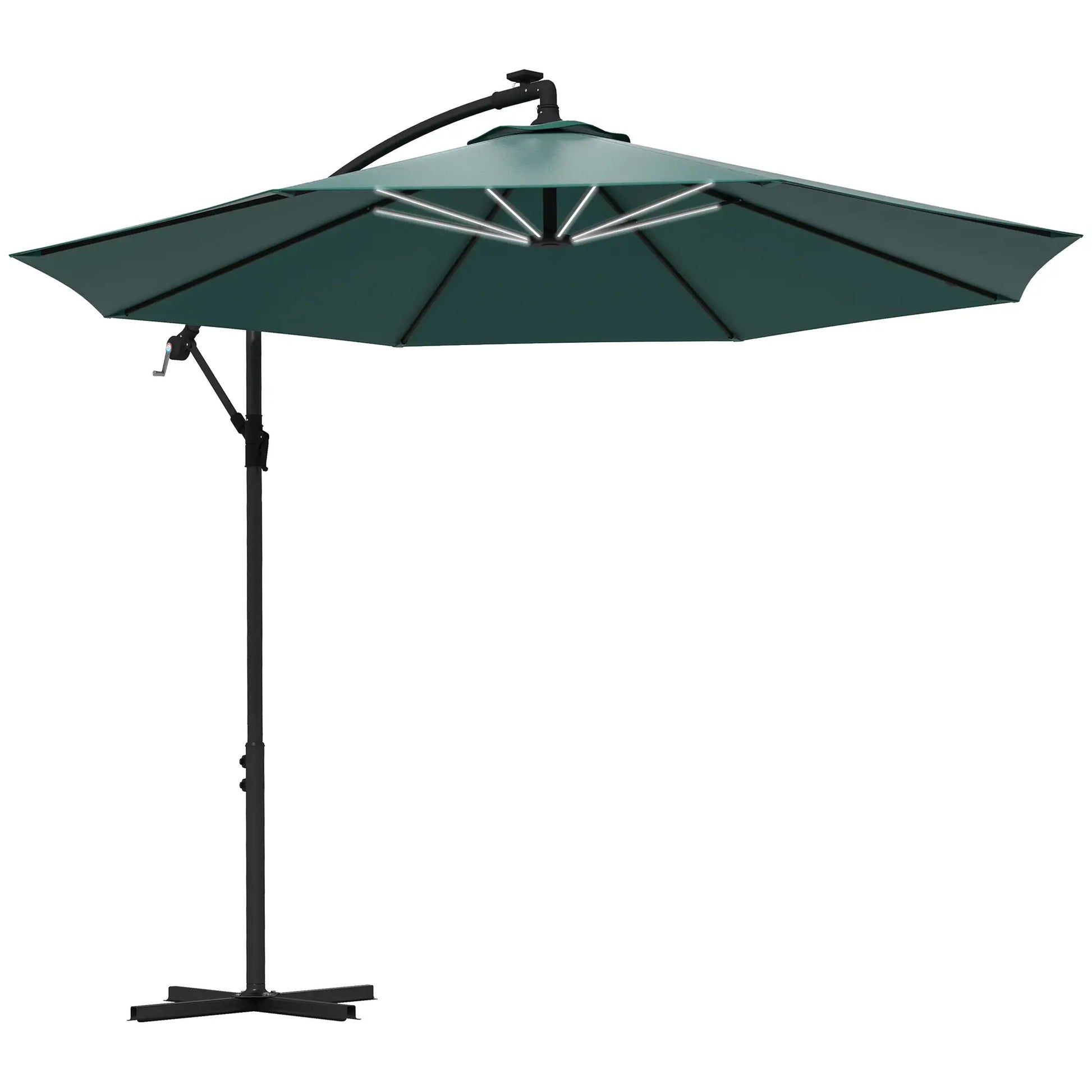 10ft Outdoor Cantilever Umbrella, Solar LED Lights, Crank, Green Cantilever Umbrellas at Gallery Canada