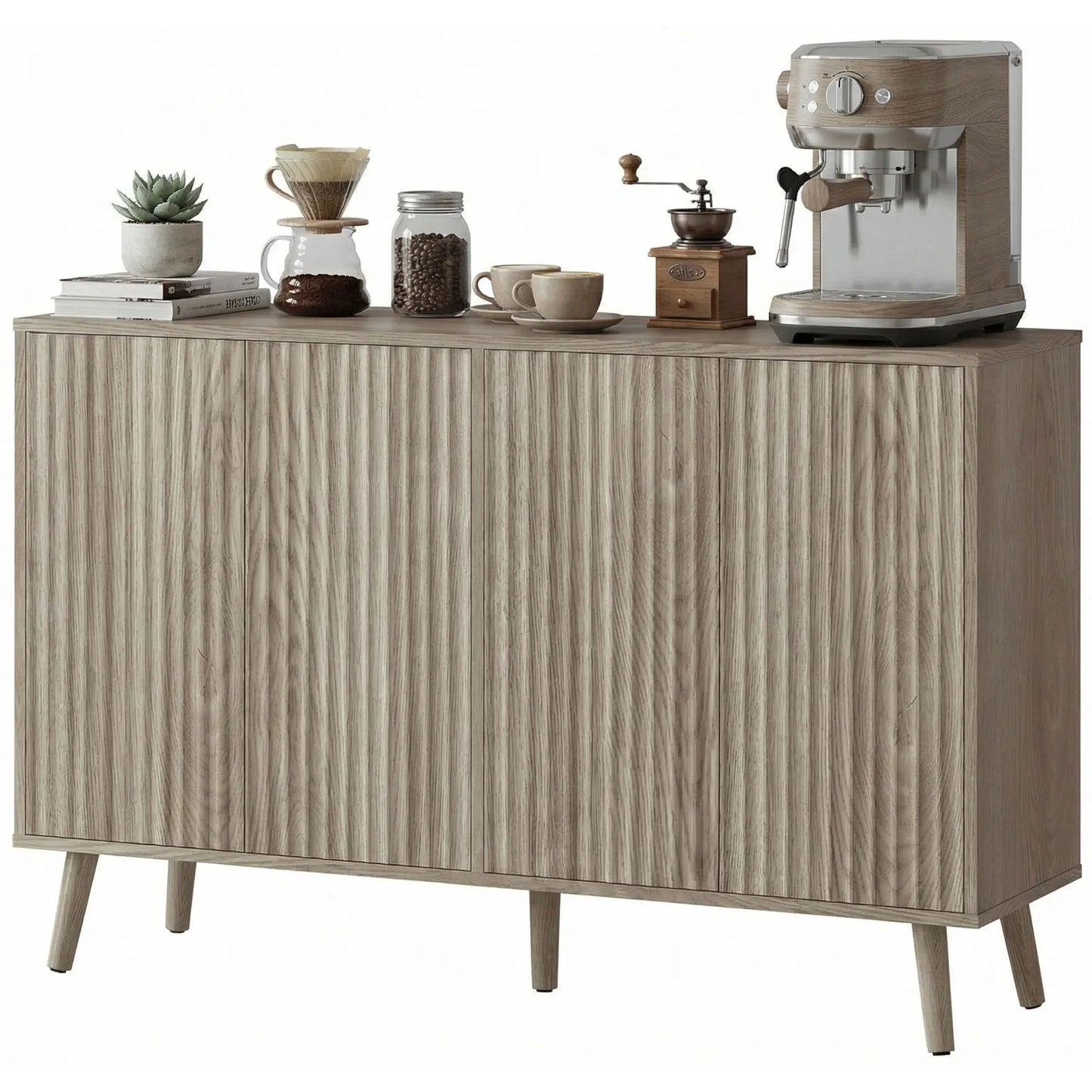 Fluted Sideboard with Adjustable Shelves, Light Grey Bar Cabinets Distressed Light Grey at Gallery Canada