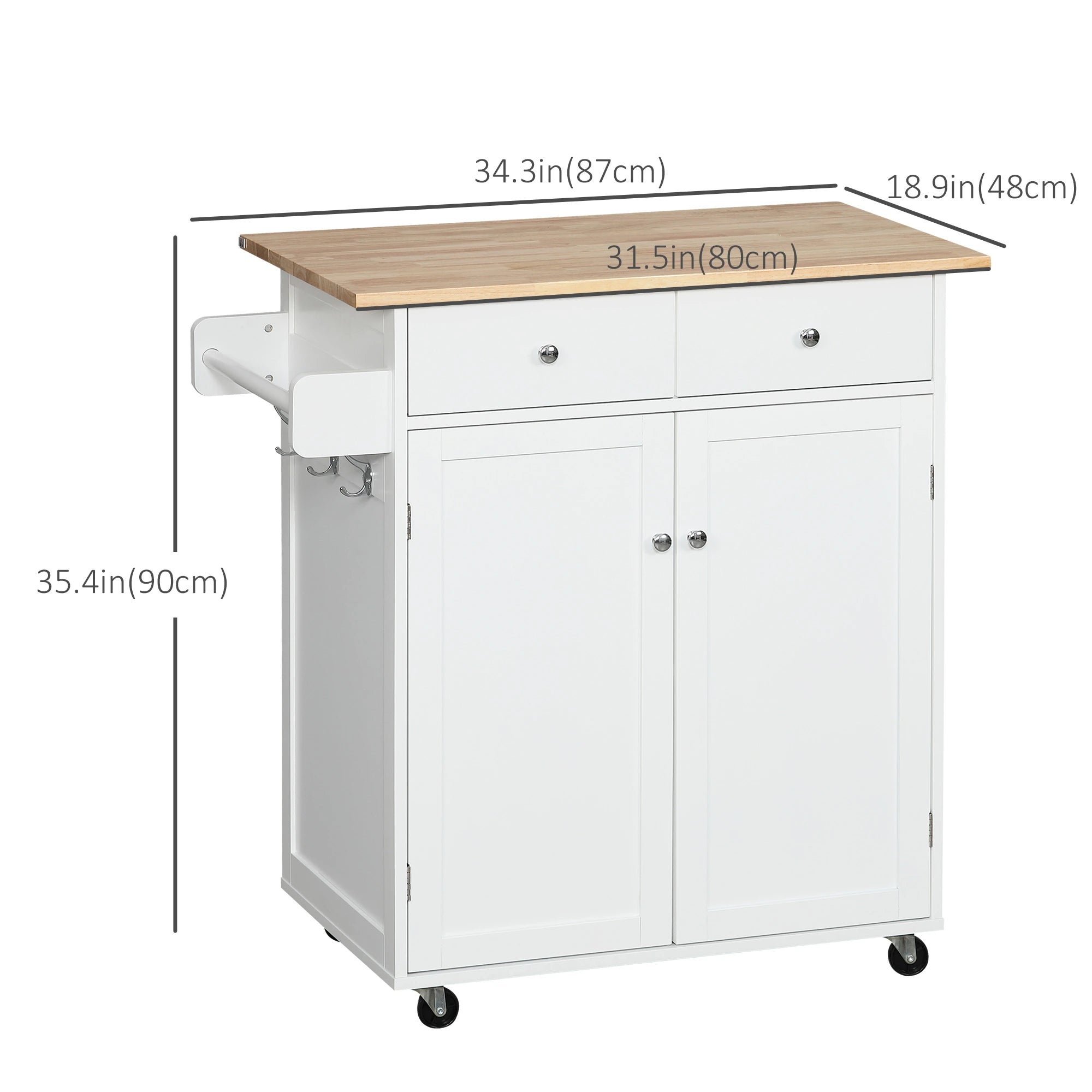 Rolling Kitchen Island with Storage, Adjustable Shelf, White Kitchen Islands & Kitchen Carts at Gallery Canada