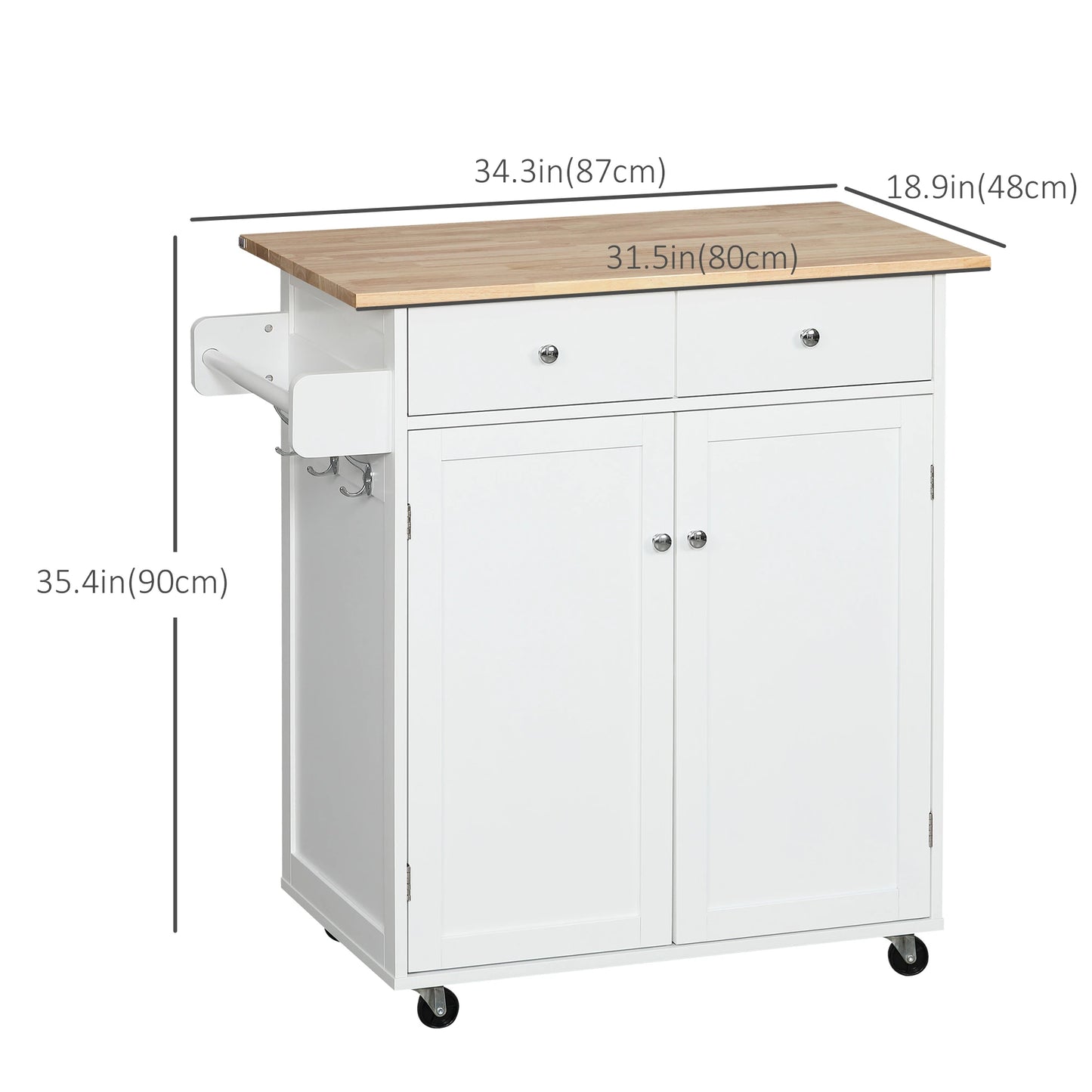 Rolling Kitchen Island with Storage, Adjustable Shelf, White Kitchen Islands & Kitchen Carts at Gallery Canada