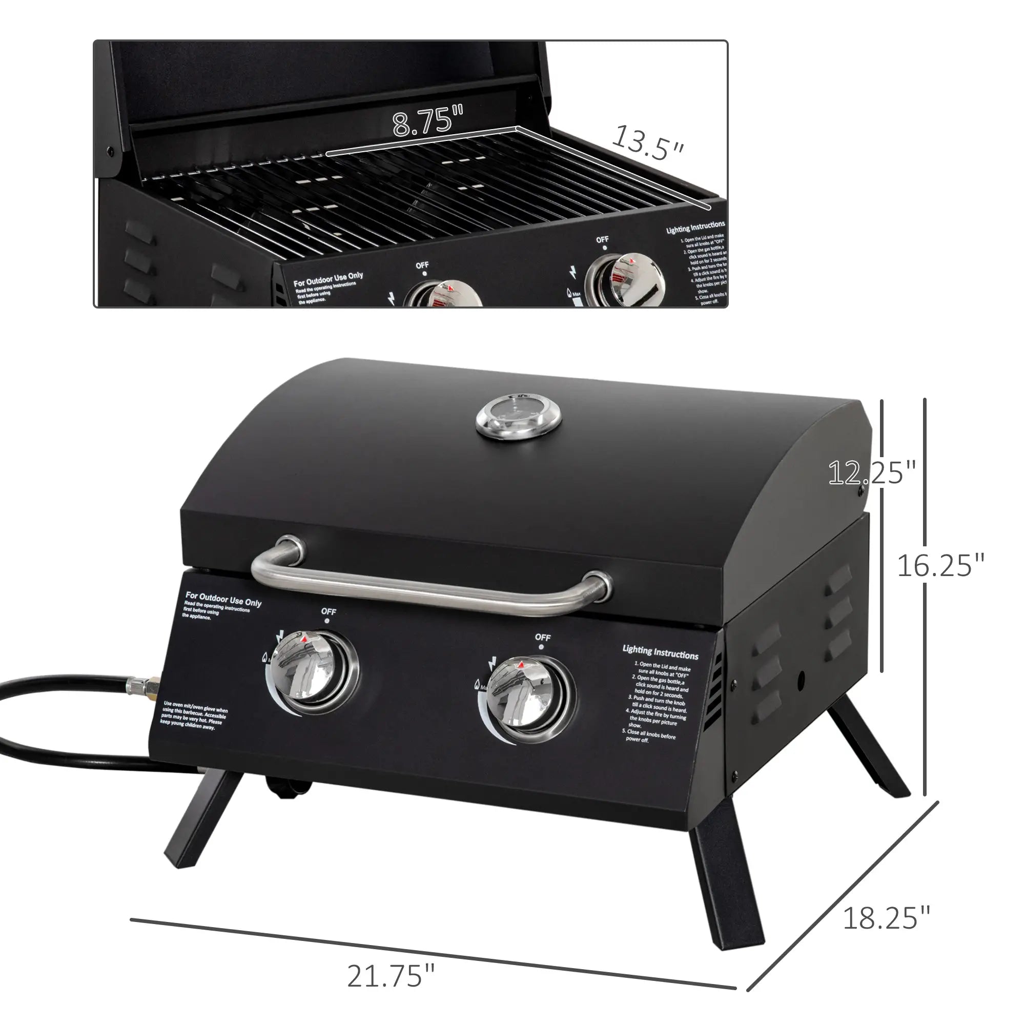 2 Burner Propane Gas Grill, Portable Tabletop BBQ, Black Propane Gas Grills at Gallery Canada