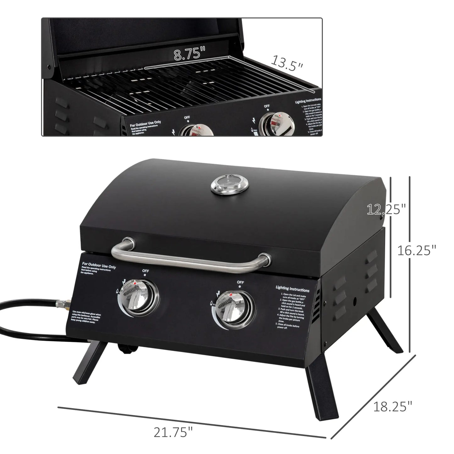 2 Burner Propane Gas Grill, Portable Tabletop BBQ, Black Propane Gas Grills at Gallery Canada