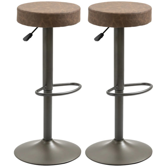 Adjustable Bar Stools Set of 2, Swivel with Footrest, PU Leather, Brown Bar Stools Brown, Gunmetal at Gallery Canada