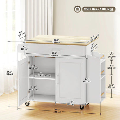 Kitchen Island with Storage, Rolling Cart, Foldable Drop Leaf, Power Outlet, USB Ports, White Kitchen Islands & Kitchen Carts at Gallery Canada