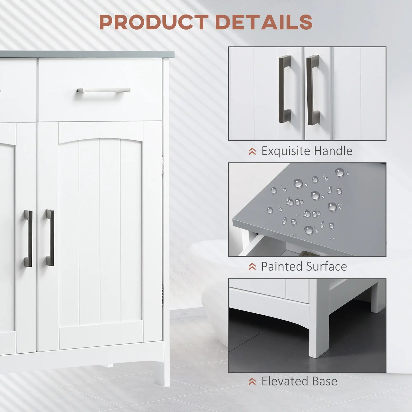 Freestanding Bathroom Cabinet, 2 Drawers, Double Doors, Adjustable Shelf, White Bathroom Cabinets at Gallery Canada