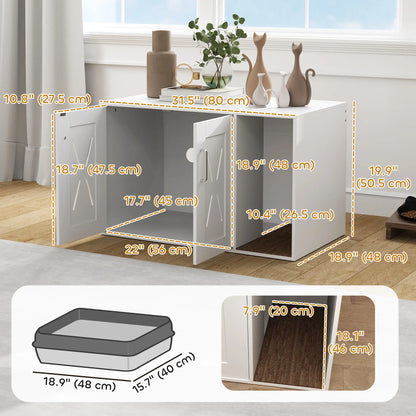 Hidden Cat Litter Box Enclosure with Scratching Board, 31.5" x 19" x 20", White Cat Litter Box Enclosures at Gallery Canada