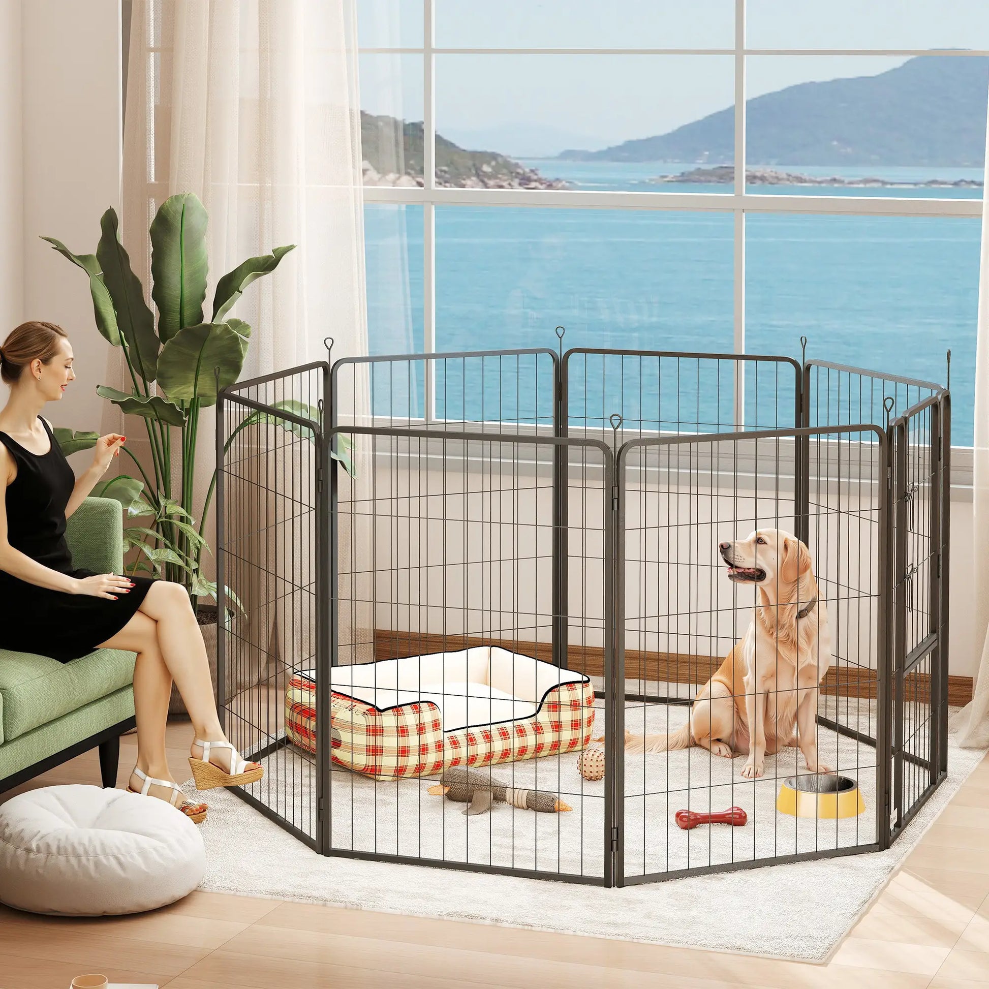 39" Dog Playpen, Portable Foldable 8 Panels, Indoor Outdoor, Large Dogs Houses, Kennels & Pens at Gallery Canada