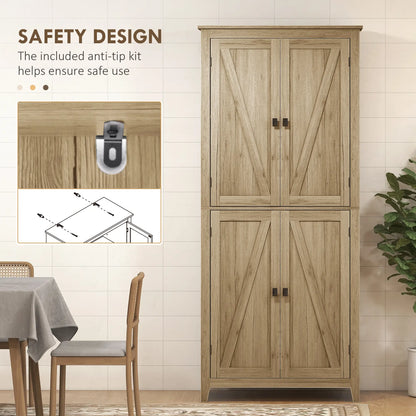 72" Freestanding Storage Cabinet, Kitchen Pantry with Doors, Shelves, Natural Kitchen Pantry Cabinets at Gallery Canada