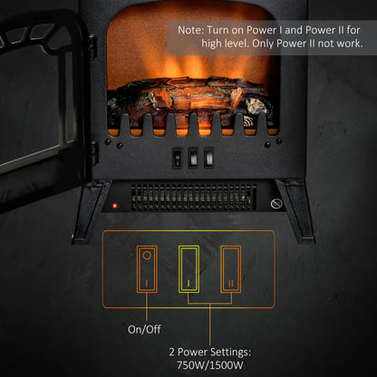 Freestanding Electric Fireplace Stove Heater, Realistic Flame, Overheat Protection, 750W/1500W, Black Electric Fireplaces at Gallery Canada