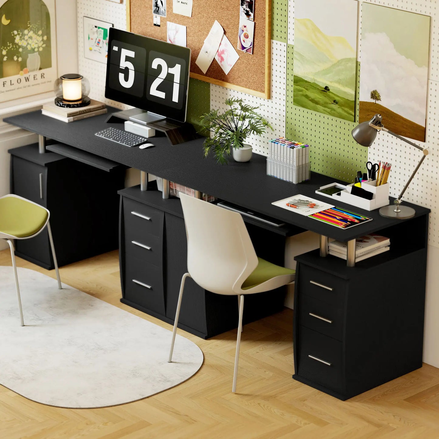 47" Computer Desk with Keyboard Tray, Storage Drawers, Black Computer Desks at Gallery Canada