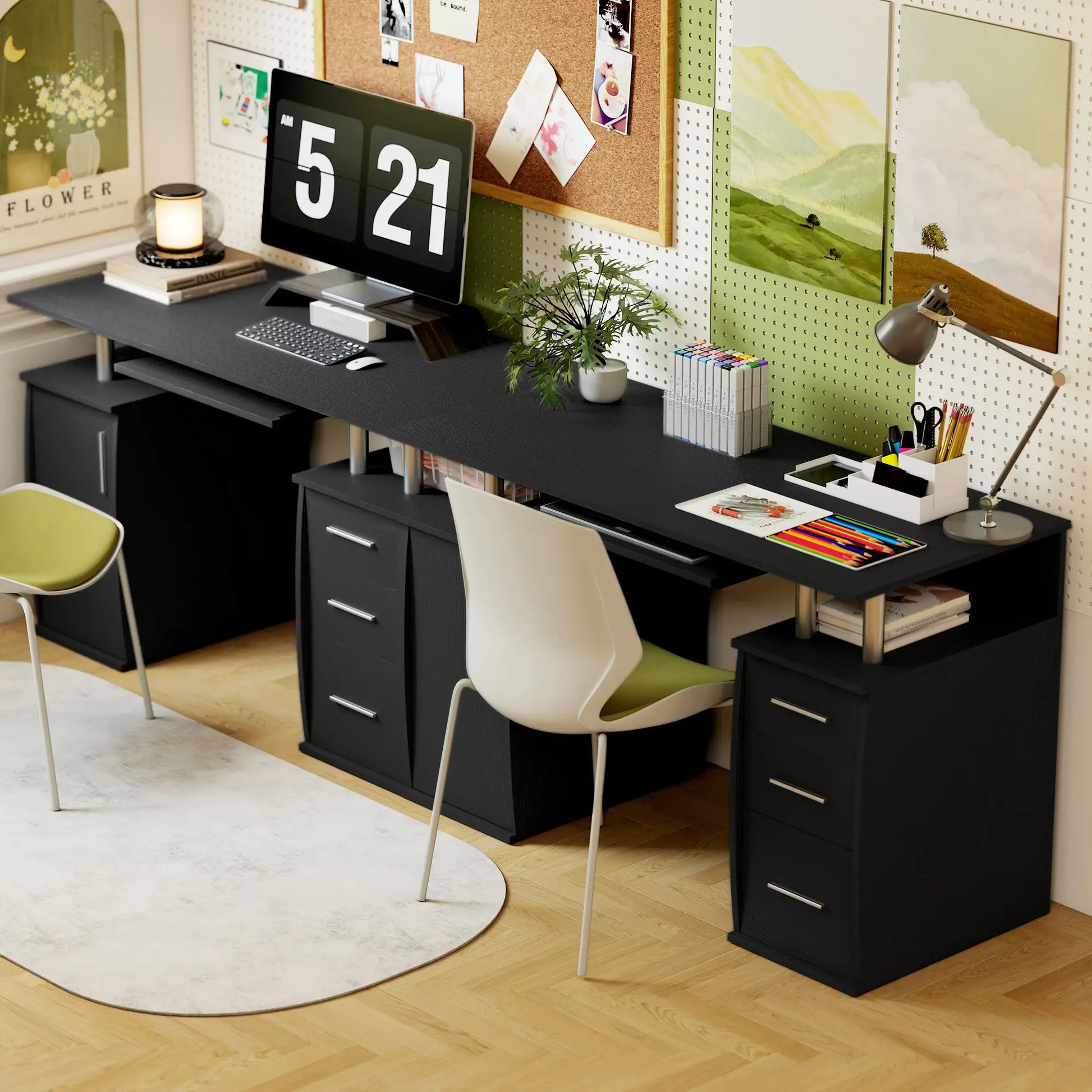 47" Computer Desk with Keyboard Tray, Storage Drawers, Black Computer Desks at Gallery Canada