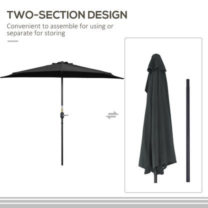 9ft Half Round Outdoor Umbrella, Patio Sun Shade, 5 Ribs, Black Sun Umbrellas at Gallery Canada