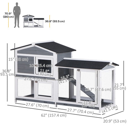 2-Tier Wooden Rabbit Hutch With Ramp, Outdoor Run, Grey Rabbit Hutch at Gallery Canada
