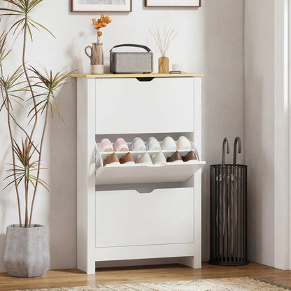 Shoe Storage Cabinet, 3 Flip Drawers, Adjustable Shelves, 9-18 Pairs, White Shoe Storage Cabinets & Racks at Gallery Canada