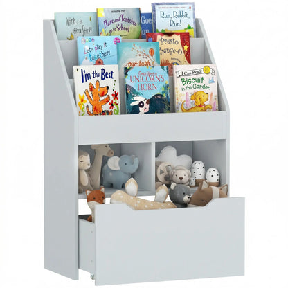 Kids Bookcase, Multi-Shelf Organizer with Drawer, Grey Baby & Kids Storage Grey at Gallery Canada