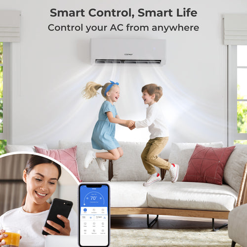 30000 BTU 2 Zone 23 SEER2 Mini Split Air Conditioner Wifi Enabled with Heat Pump-7K + 7K, White