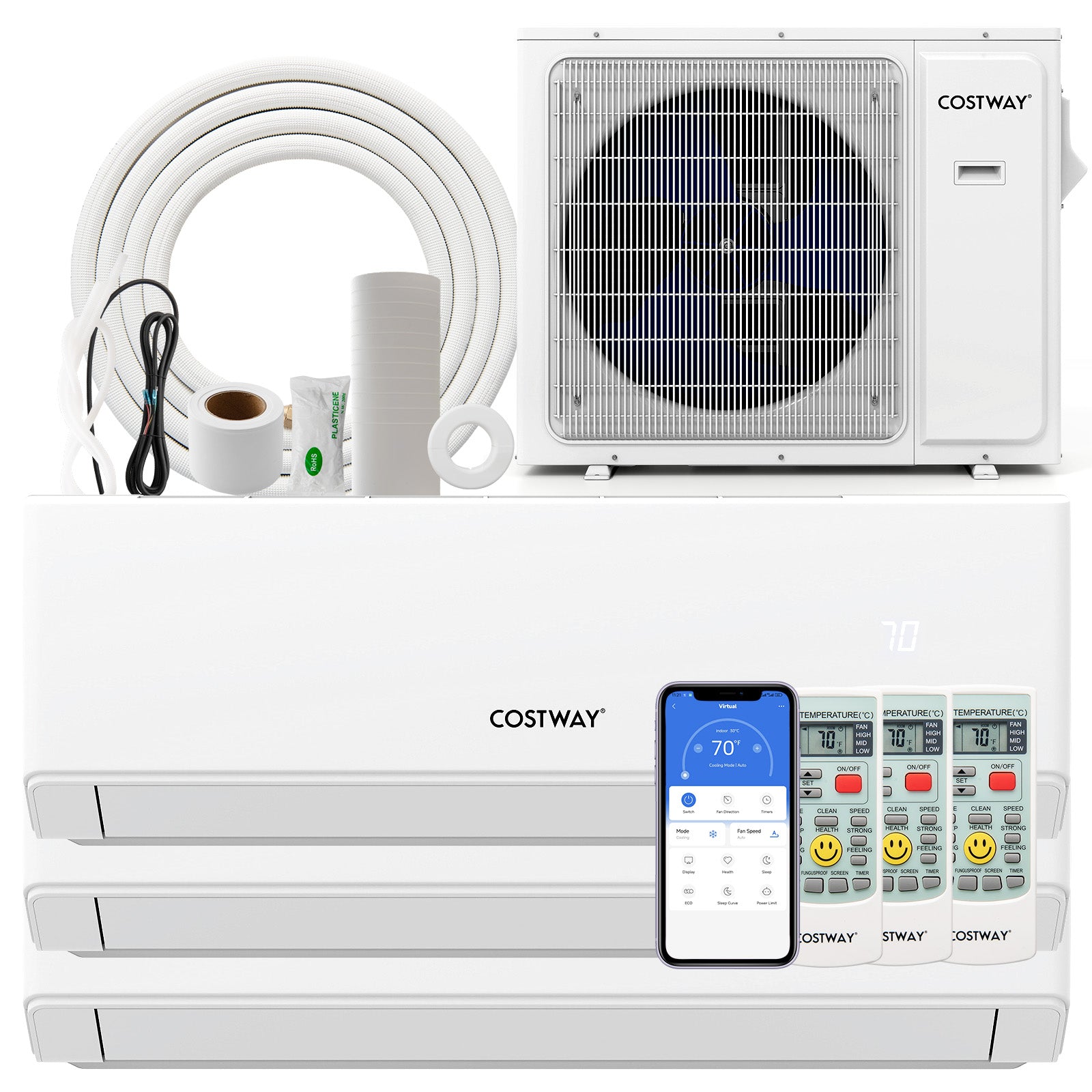 30000 BTU 3 Zone 23 SEER2 Mini Split Air Conditioner Wifi Enabled with Heat Pump-7K + 7K + 9K, White Mini Split Air Conditioners at Gallery Canada