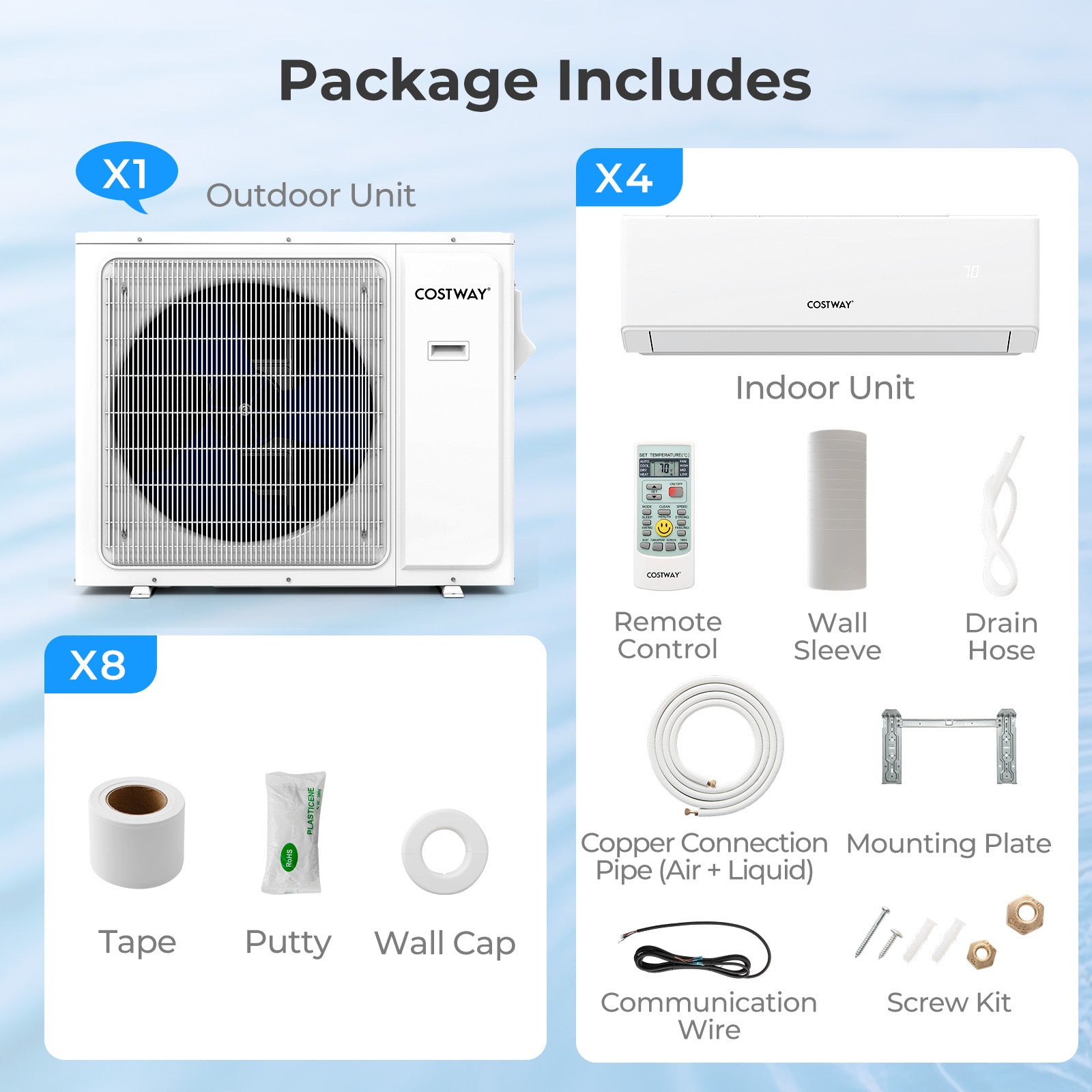 30000 BTU 4 Zone 23 SEER2 Mini Split AC, Heat Pump, 7K + 7K + 7K + 18K, White Mini Split Air Conditioners at Gallery Canada