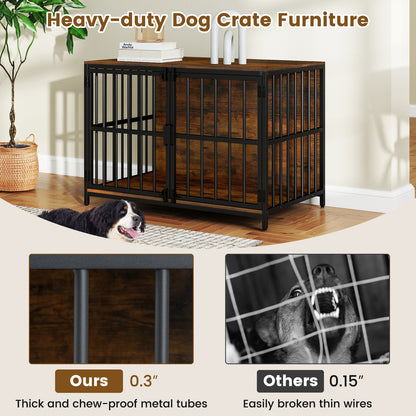 40 Inch Dog Crate Furniture Dog Kennel with Dual Lockable Double Doors, Rustic Brown Dog Kennels at Gallery Canada