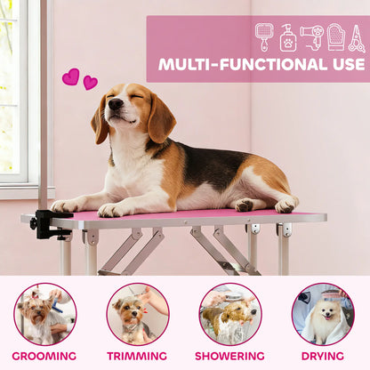 Foldable Pet Grooming Table, Adjustable Arm, Non-Slip, Pink Dog Grooming Tables at Gallery Canada