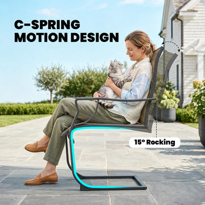 Spring Motion Patio Chairs Set Of 2, Curved High Backrest, Armrest, All Weather Fabric, Metal Frame Outdoor Dining Sets at Gallery Canada