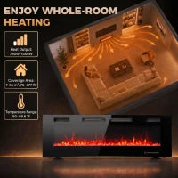 Electric Fireplace 60", Recessed Wall Mounted, Freestanding, Black
