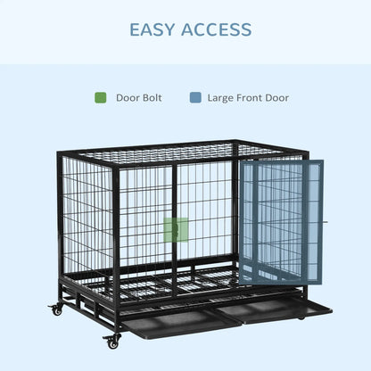 Heavy Duty Dog Crate, Large, 43" x 30" x 32", Two Doors, Lockable Wheels, Removable Tray Houses, Kennels & Pens at Gallery Canada