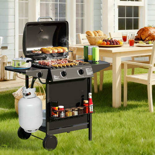 30,000 BTU Outdoor Burner Propane Gas Grill On Wheels, Black