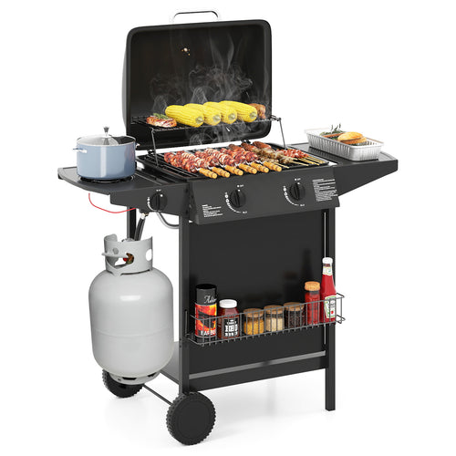 30,000 BTU Outdoor Burner Propane Gas Grill On Wheels, Black