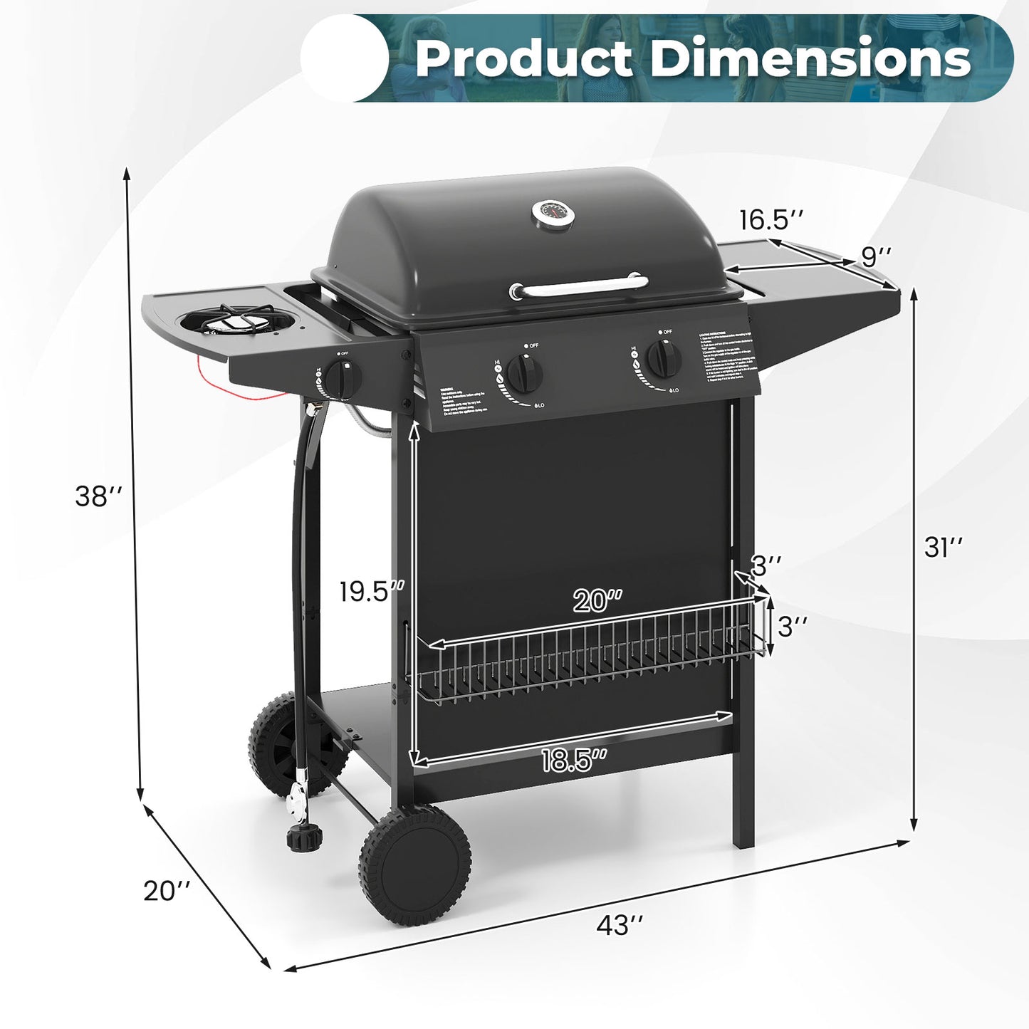30,000 BTU Outdoor Burner Propane Gas Grill On Wheels, Black Outdoor Grills at Gallery Canada