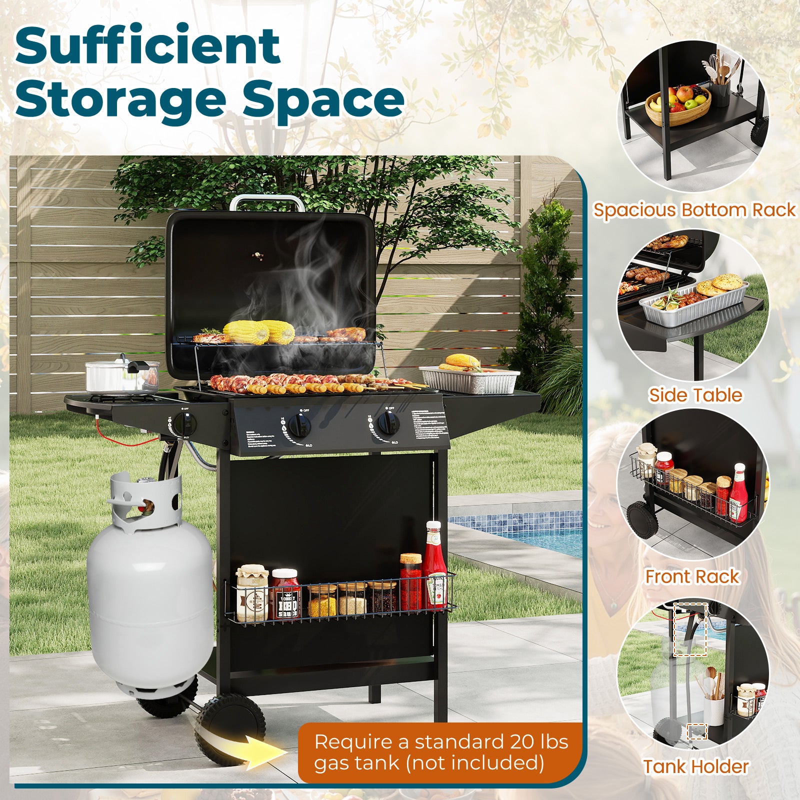 30,000 BTU Outdoor Burner Propane Gas Grill On Wheels, Black Outdoor Grills at Gallery Canada