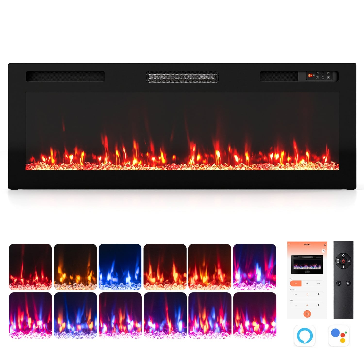 Smart WiFi Electric Fireplace, Recessed, Wall Mount, 50 Inch Fireplaces at Gallery Canada