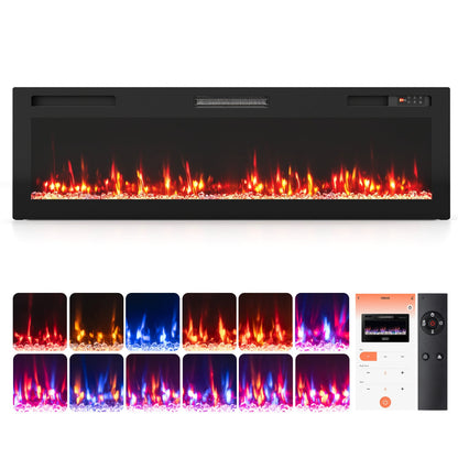 60 Inch Smart WiFi Electric Fireplace, Recessed & Wall Mount