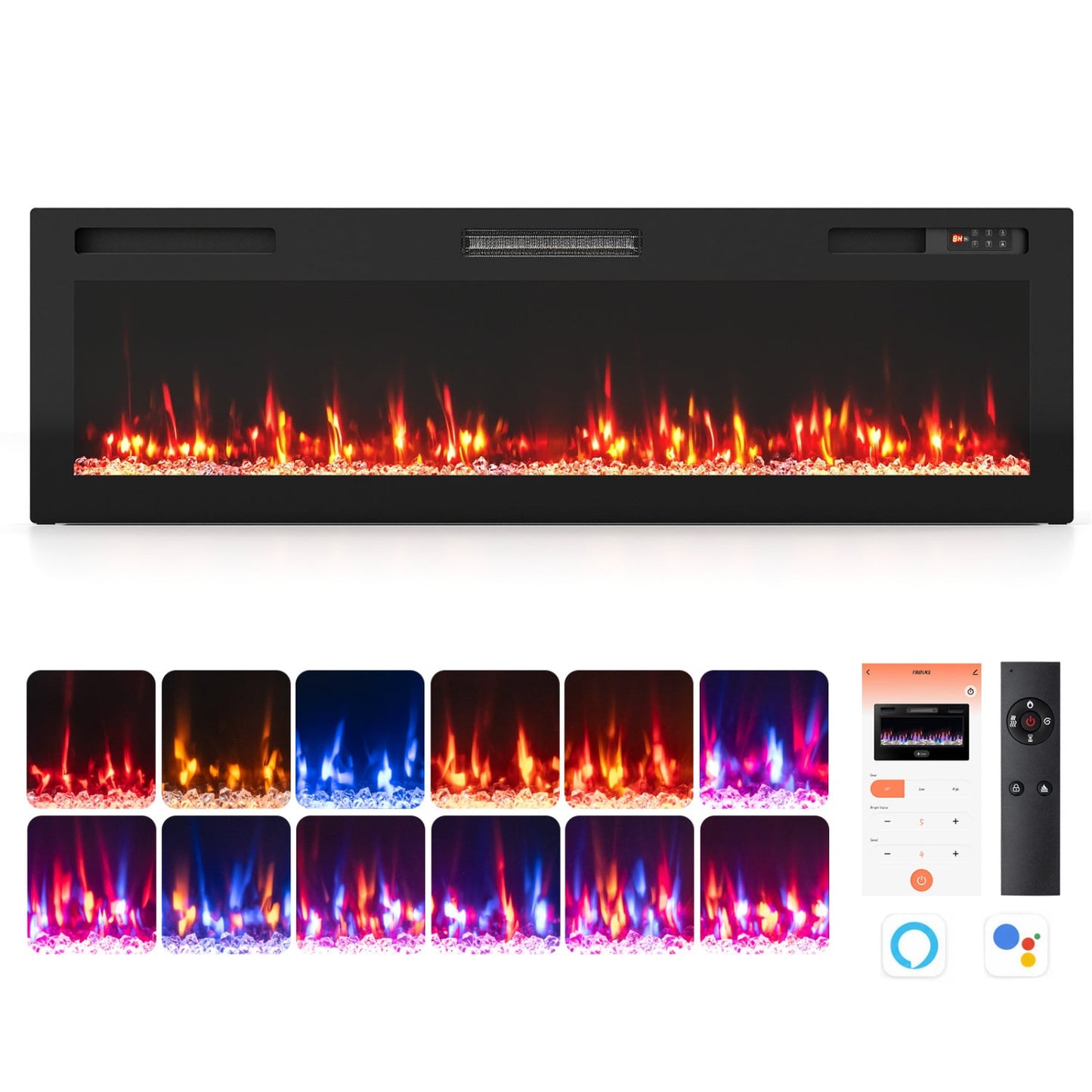 60 Inch Smart WiFi Electric Fireplace, Recessed & Wall Mount