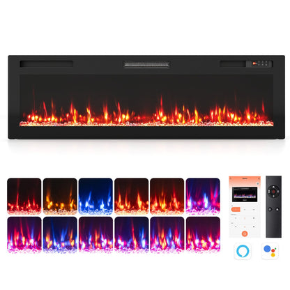 60 Inch Smart WiFi Electric Fireplace, Recessed & Wall Mount