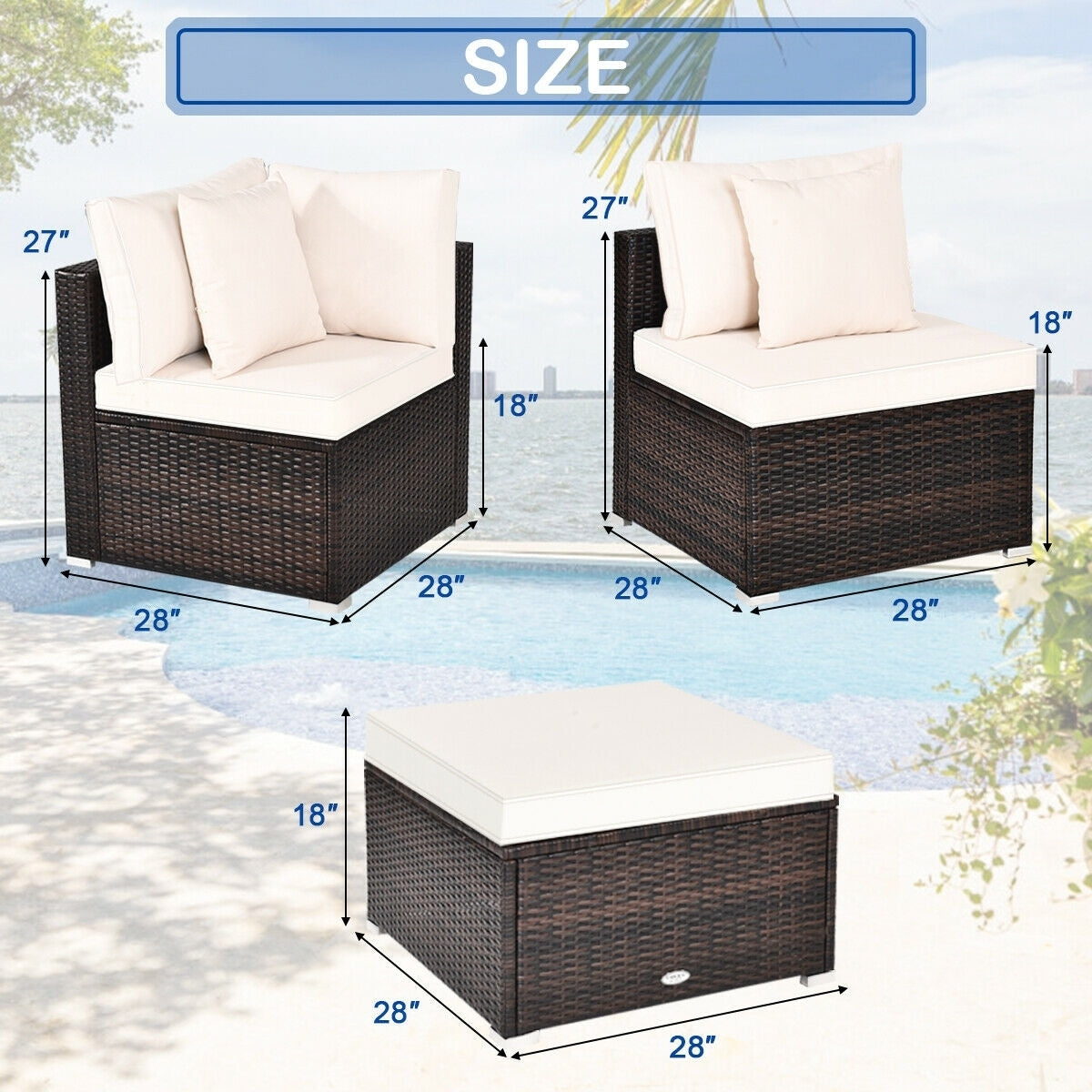 4 Pcs Ottoman Garden Deck Patio Rattan Wicker Furniture Set Cushioned Sofa, White Outdoor Sectionals at Gallery Canada