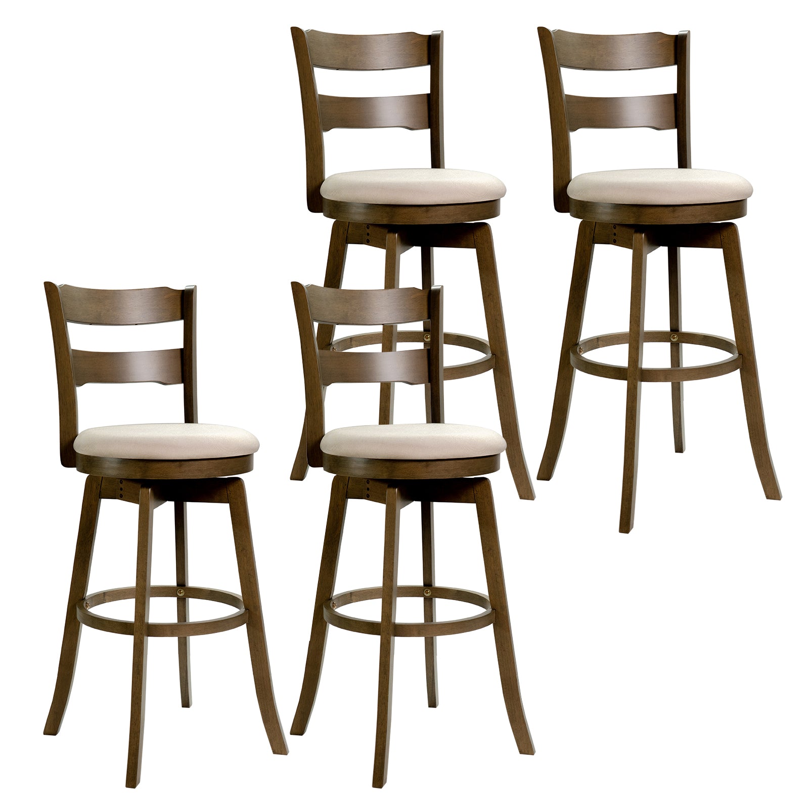 30.5 Inch Swivel Barstools with Backrest & Upholstered Seat-Set of 4, Taupe Bar Stools at Gallery Canada