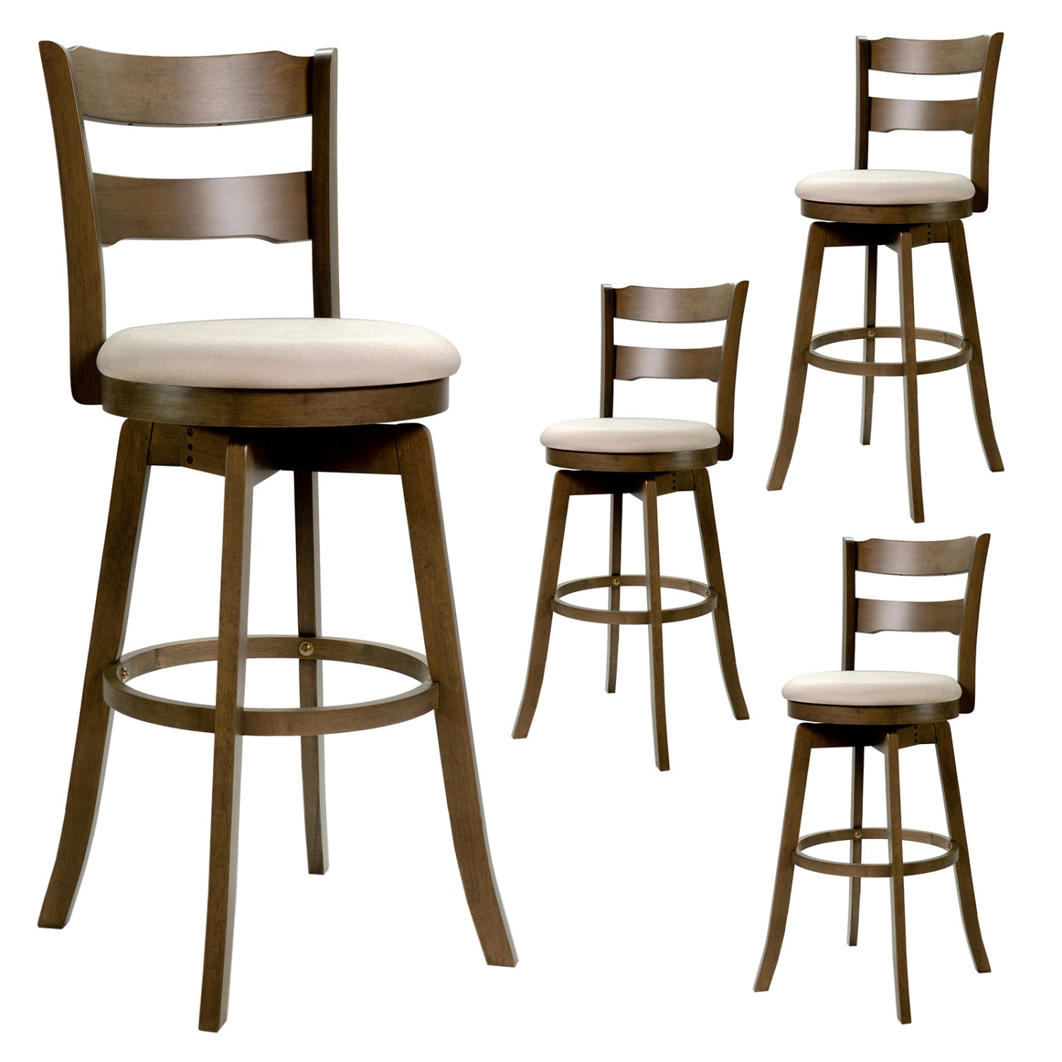 30.5 Inch Swivel Barstools with Backrest & Upholstered Seat-Set of 4, Taupe Bar Stools at Gallery Canada