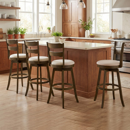 30.5 Inch Swivel Barstools with Backrest & Upholstered Seat-Set of 4, Taupe Bar Stools at Gallery Canada