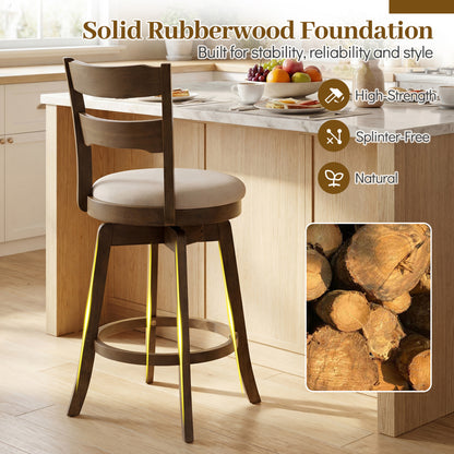 30.5 Inch Swivel Barstools with Backrest & Upholstered Seat-Set of 4, Taupe Bar Stools at Gallery Canada
