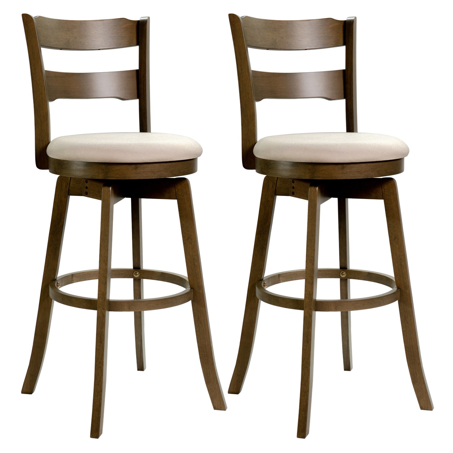 30.5 Inch Swivel Barstools with Backrest & Upholstered Seat-Set of 2, Taupe Bar Stools at Gallery Canada