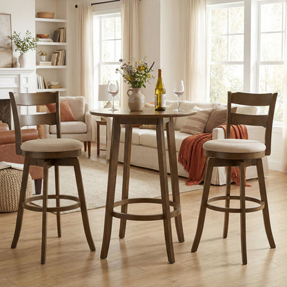 30.5 Inch Swivel Barstools with Backrest & Upholstered Seat-Set of 2, Taupe Bar Stools at Gallery Canada