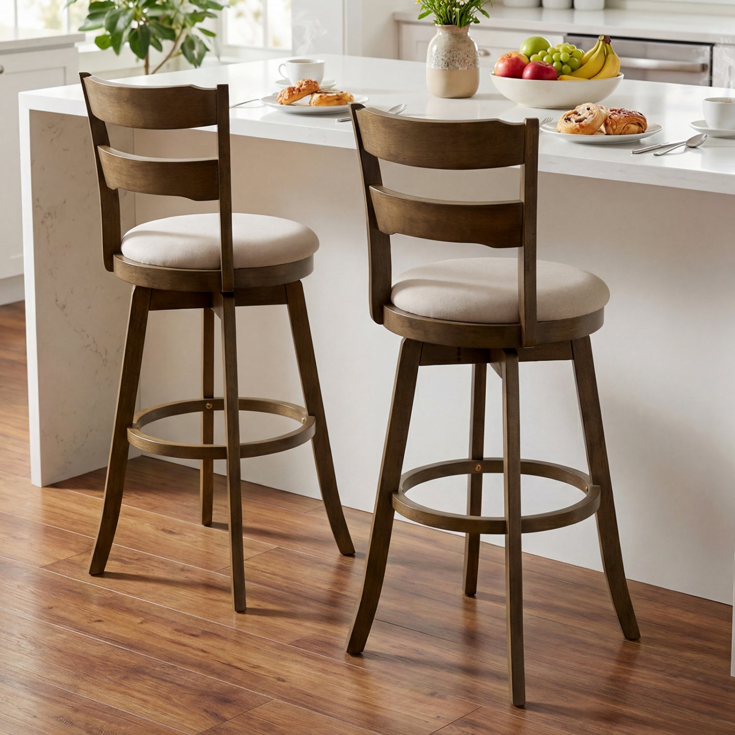 30.5 Inch Swivel Barstools with Backrest & Upholstered Seat-Set of 2, Taupe Bar Stools at Gallery Canada