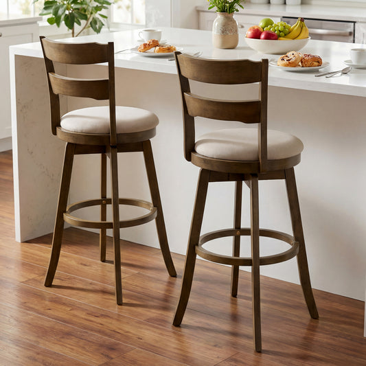 30.5 Inch Swivel Barstools with Backrest & Upholstered Seat-Set of 2, Taupe Bar Stools Taupe at Gallery Canada