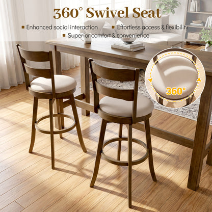 30.5 Inch Swivel Barstools with Backrest & Upholstered Seat-Set of 2, Taupe Bar Stools at Gallery Canada